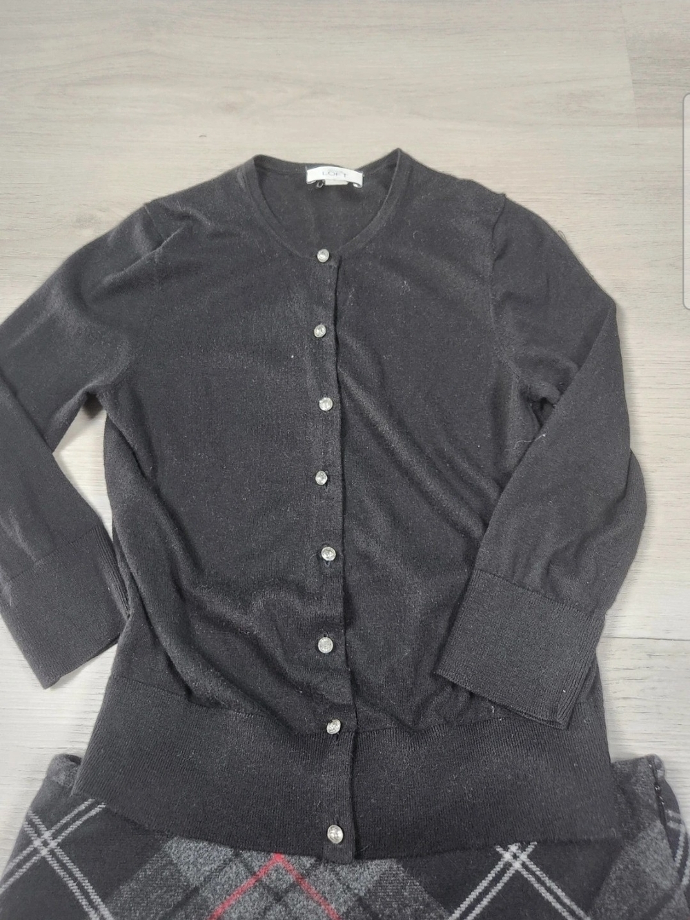 LOFT Black Button-Front Cardigan with Rhinestone Buttons